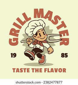 Cartoon Chef Mascot Logo in Vintage Retro Style