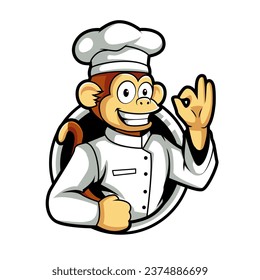 Cartoon Chef Monkey Mascot Logo vector illustration