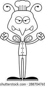 A cartoon chef mosquito looking angry.