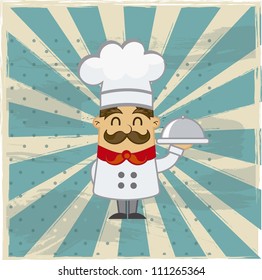 cartoon chef over grunge background. vector illustration