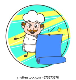 Cartoon Chef with Parchment Banner Vector Illustration