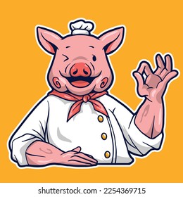 Cartoon Chef Pig with small toque Vector