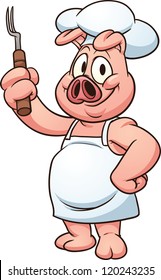 Cartoon chef pig. Vector clip art illustration with simple gradients. All in a single layer.