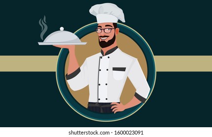 Cartoon Chef Portrait vector illustration. 