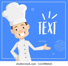 Cartoon Chef presenting text Flat Vector Illustration Design