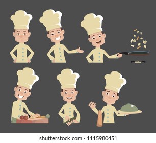 Cartoon Chef series actions Flat Vector Illustration Design