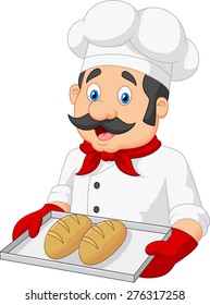 Cartoon Chef Serving bread