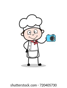 Cartoon Chef Showing a Good Quality Camera Vector Illustration
