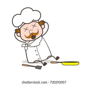 Cartoon Chef Sliped and Fell Down Vector Illustration