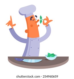 Cartoon chef smelling the fresh herbs