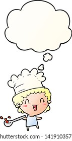 cartoon chef with thought bubble in smooth gradient style