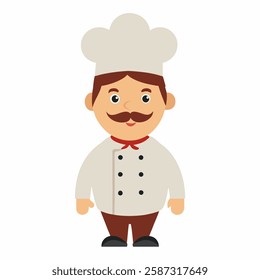 Cartoon chef in uniform. illustration cook on white background.Suitable for children's books, sticker,t shirt design, mascot, logo. Vector illustration. Front  view