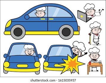 Cartoon Chef with Various Equipments - Set of Concepts Vector illustrations