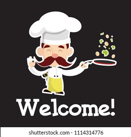 Cartoon Chef welcome logo Flat Vector Illustration Design