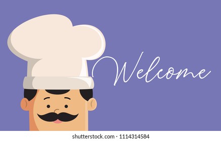 Cartoon Chef welcome template background Flat Vector Illustration Design
