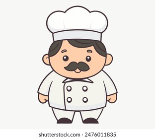 cartoon chef with white cooking hat drawing isolated