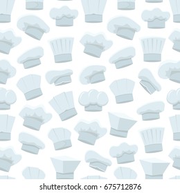 Cartoon Chef White Hats Background Pattern on a White Flat Design Style Uniform for Kitchen Restaurant. Vector illustration