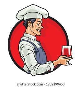 Cartoon Chef Wine Mascot Logo