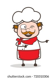 Cartoon Chef Winking Eye Face and Pointing Vector Concept