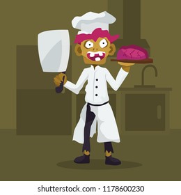 Cartoon chef  zombie hand holding knife,, character vector illustration
