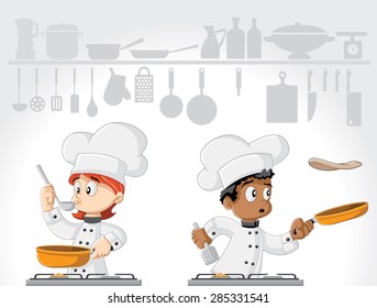 Cartoon Chefs Cooking Gourmet Food On Stock Vector (Royalty Free) 285331541