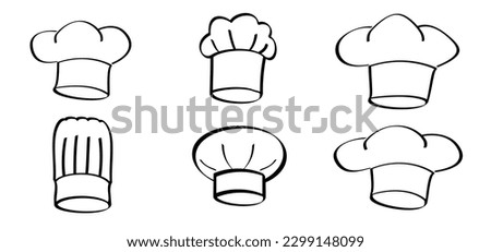 Cartoon chef's hats. Chef clothing uniform caps. Vector icon or symbol. Toque cuisine chef for kitchen. Chef hat or cap. Cook logo. Foto stock © 