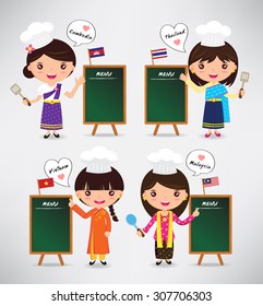 cartoon chefs international character - vector Illustration