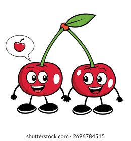Cerezas de dibujos animados de la mano que representan la amistad