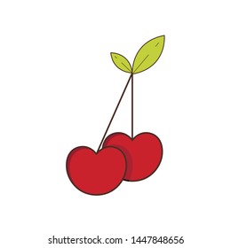 Cartoon cherries isolated on white background, illustration.