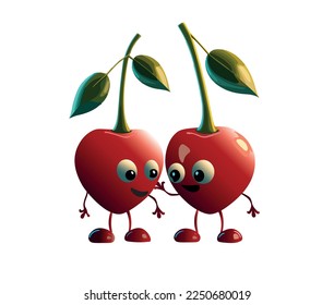 Cartoon cherries with painted smiles. Vector illustration