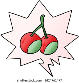 cartoon cherries with speech bubble in smooth gradient style