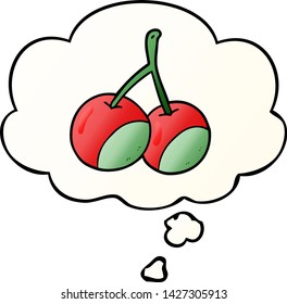  cartoon cherries with thought bubble in smooth gradient style