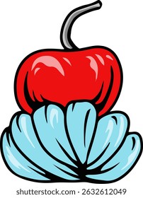 Cartoon cherry with blue whipped cream topping vector illustration