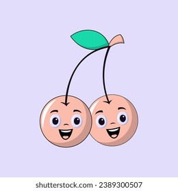 Cartoon cherry character funny face isolated on white background vector illustration. Funny food concept.