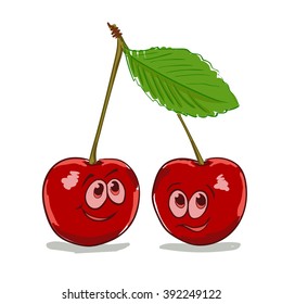 cartoon cherry couple smiling on white background vector illustration