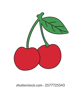 Cartoon cherry fruit clip art illustration vector. Doodle cherry coloring pages for kids. Cherry fruit clip art for worksheets kids activity printable.