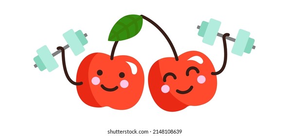 Cartoon Cherry in the gym. Vector illustration