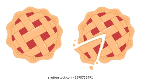 Cartoon cherry pie. Flat vector illustration.