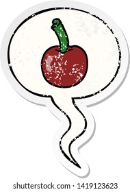 cartoon cherry with speech bubble distressed distressed old sticker