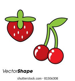Cartoon cherry and strawberry vector illustration
