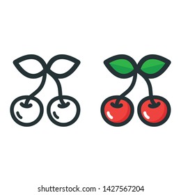 cartoon cherry vector outline and colored