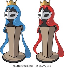 cartoon chess queen piece, mask