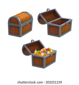 Cartoon chest in three positions, isolated vector