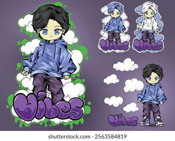 Cartoon chibi mascot design for t-shirt and sticker. Full vector, eps 10, editable.