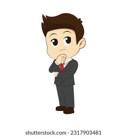 Cartoon Chibi Office Thinking Pose