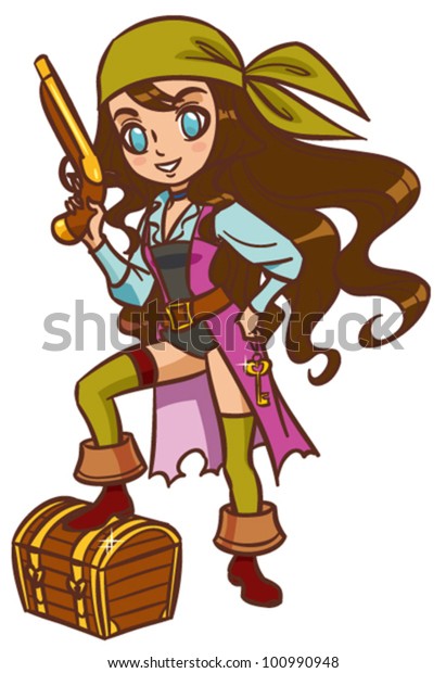 Cartoon Chibi Pirate Girl Powder Gun Stock Vector (Royalty Free) 100990948