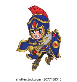 cartoon chibi warrior knight character in battle suit nft