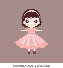 Cartoon Chic: Pretty Woman Wearing a Cute Dress smiling and dancing Vector Illustration