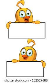 Cartoon Chick Behind Blank Board