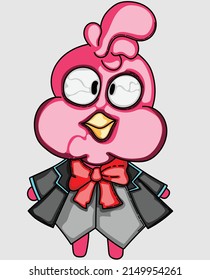 Cartoon Chick In Black Suit With Red Bow Tie